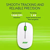 Acer Wireless Optical Mouse – 1600 DPI 2.4GHz Ambidextrous White & Green