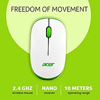 Acer Wireless Optical Mouse – 1600 DPI  2.4GHz  Ambidextrous  White & Green