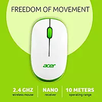 Acer Wireless Optical Mouse – 1600 DPI 2.4GHz Ambidextrous White & Green