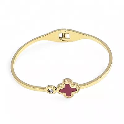 Red Clover Anti-Tarnish Gold Bangle - Stainless Steel