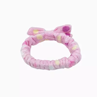 Pastel Pink Polka Dot Spa Headband | Soft Makeup & Skincare Band