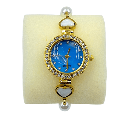 Elegant Blue Dial Pearl Bracelet Watch for Women - Gold Tone
