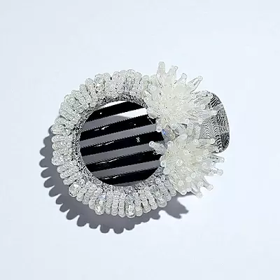 Chic Stripe Hair Claw Clip with Beaded Embellishments