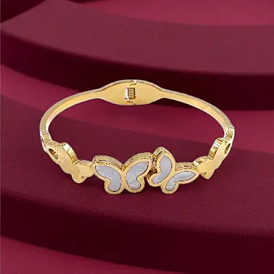 Dainty Butterfly Bangle Bracelet with Pearl-like Inlay
