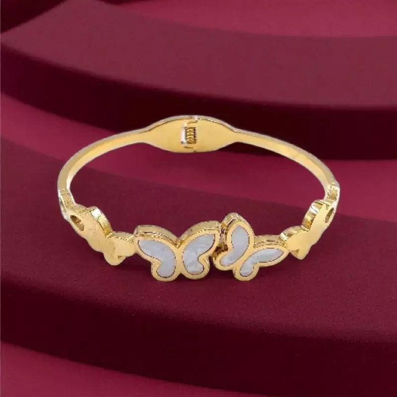 Dainty Butterfly Bangle Bracelet with Pearl-like Inlay