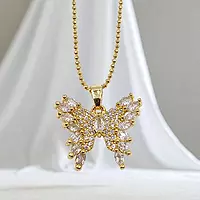 Sparkling Butterfly Necklace Gold & Cubic Zirconia