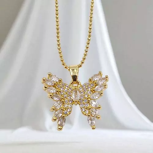 Sparkling Butterfly Necklace Gold & Cubic Zirconia