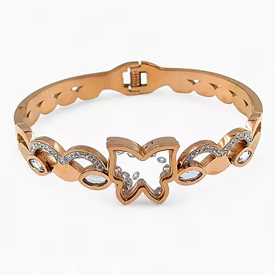 Elegant Rose Gold Plated Butterfly Bracelet Bangle with Zirconia Stones