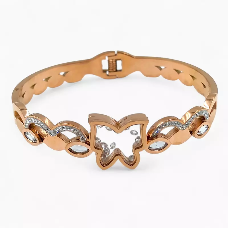 Elegant Rose Gold Plated Butterfly Bracelet Bangle with Zirconia Stones