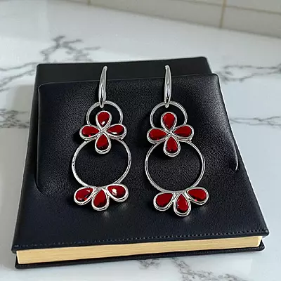 Stunning Red and Silver Hoop Earrings | Dangle Drop Earrings
