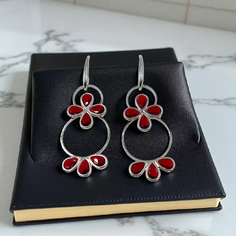 Stunning Red and Silver Hoop Earrings | Dangle Drop Earrings