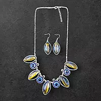 Protective Evil Eye Pendant Dark Blue Necklace - Dichroic Glass Good Luck Charm