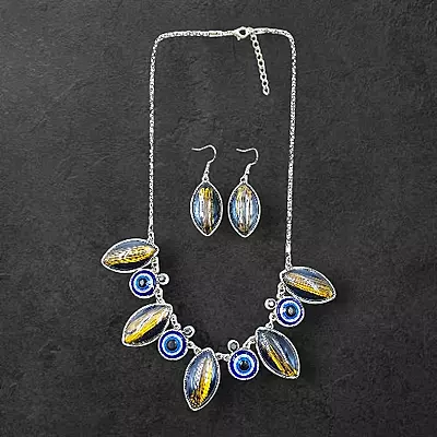 Protective Evil Eye Pendant Dark Blue Necklace - Dichroic Glass Good Luck Charm