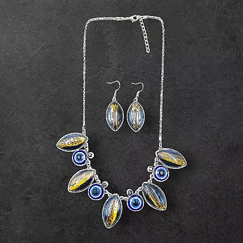 Protective Evil Eye Pendant Dark Blue Necklace - Dichroic Glass Good Luck Charm