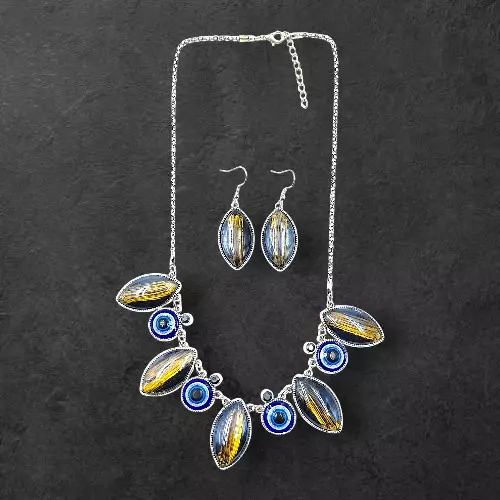 Protective Evil Eye Pendant Dark Blue Necklace - Dichroic Glass Good Luck Charm