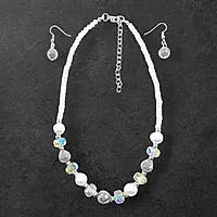Lavender Bead & Pearl Necklace and Earring Set | Elegant Fashion Jewelry