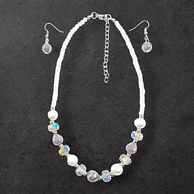 Lavender Bead & Pearl Necklace and Earring Set | Elegant Fashion Jewelry
