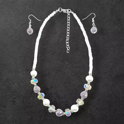 Lavender Bead & Pearl Necklace and Earring Set | Elegant Fashion Jewelry