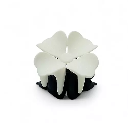 Black and White Two-Toned Flower Hair Claw Clip - Matte Finish Hair Accessory