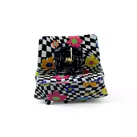 Retro Floral Mini Hair Claw Clip - Black and White Acetate Jaw Clip