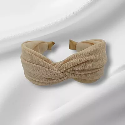 Chic Light Beige Knotted Headband - Textured Fabric Hair Accessory