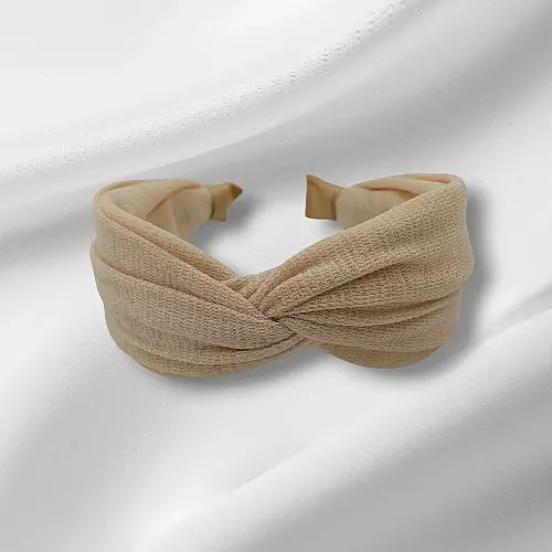 Chic Light Beige Knotted Headband - Textured Fabric Hair Accessory