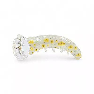 Mini Yellow Floral Banana Hair Claw Clip - Clear Acrylic