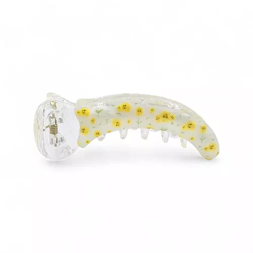 Mini Yellow Floral Banana Hair Claw Clip - Clear Acrylic