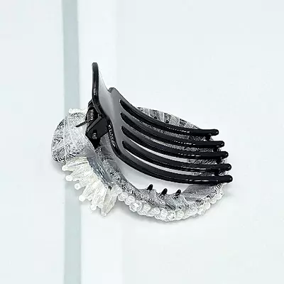 Chic Stripe Hair Claw Clip with Beaded Embellishments