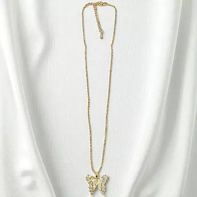 Sparkling Butterfly Necklace Gold & Cubic Zirconia