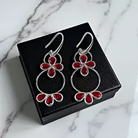 Stunning Red and Silver Hoop Earrings | Dangle Drop Earrings