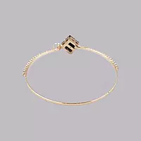 Black Square Stone & Diamond Studded Gold-Toned Bangle Bracelet | Adjustable Fashion Jewelry