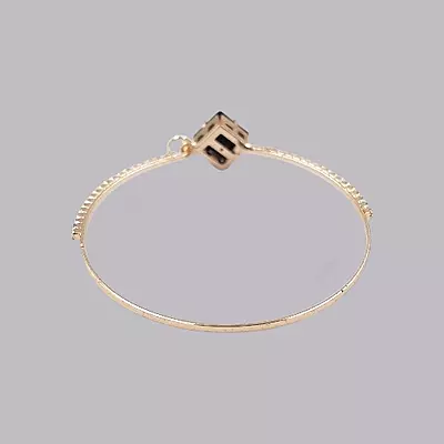 Black Square Stone & Diamond Studded Gold-Toned Bangle Bracelet | Adjustable Fashion Jewelry