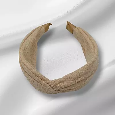 Chic Light Beige Knotted Headband - Textured Fabric Hair Accessory