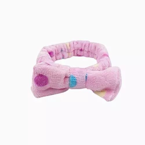 Pastel Pink Polka Dot Spa Headband | Soft Makeup & Skincare Band