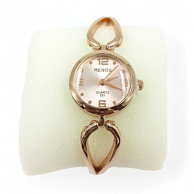 Rose Gold RENOS Watch and Crystal Heart Bangle Gift Set