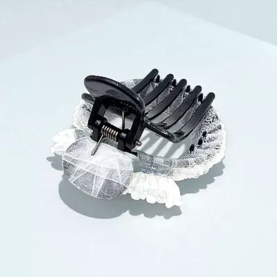 Chic Stripe Hair Claw Clip with Beaded Embellishments