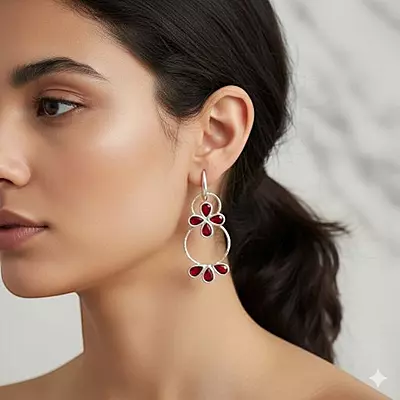 Stunning Red and Silver Hoop Earrings | Dangle Drop Earrings