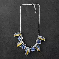Protective Evil Eye Pendant Dark Blue Necklace - Dichroic Glass Good Luck Charm