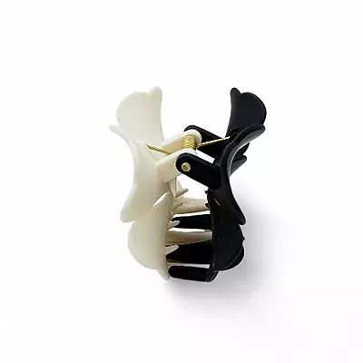 Black and White Two-Toned Flower Hair Claw Clip - Matte Finish Hair Accessory