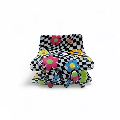 Retro Floral Mini Hair Claw Clip - Black and White Acetate Jaw Clip