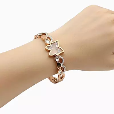 Elegant Rose Gold Plated Butterfly Bracelet Bangle with Zirconia Stones