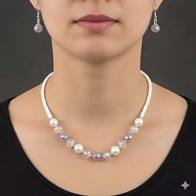 Lavender Bead & Pearl Necklace and Earring Set | Elegant Fashion Jewelry