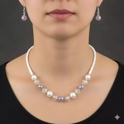 Lavender Bead & Pearl Necklace and Earring Set | Elegant Fashion Jewelry