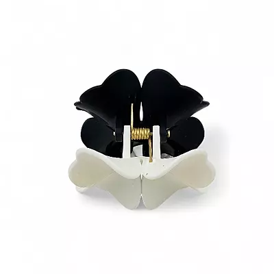 Black and White Two-Toned Flower Hair Claw Clip - Matte Finish Hair Accessory