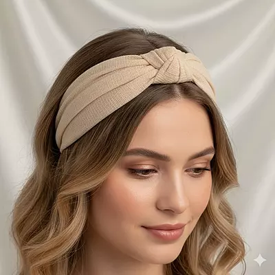 Chic Light Beige Knotted Headband - Textured Fabric Hair Accessory