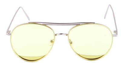 Unisex Aviator Sunglasses. Silver Color Metal Frame. See Through Yellow Color Lens.