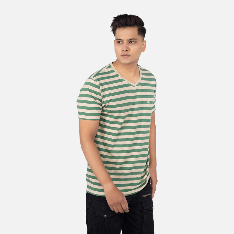 Men Pine Green Bengal Stripe V - Neck T-shirt
