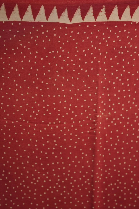 Modal ajrakh silk - maroon saree with cream vertical lines and polka dots blouse