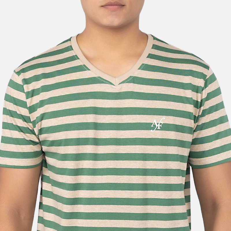 Men Pine Green Bengal Stripe V - Neck T-shirt